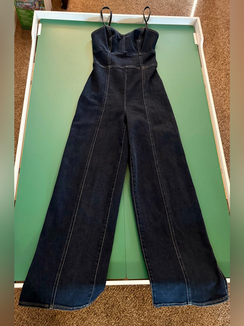 Express Women Size XS Dark Blue Wide-Leg Open back Denim Jumpsuit